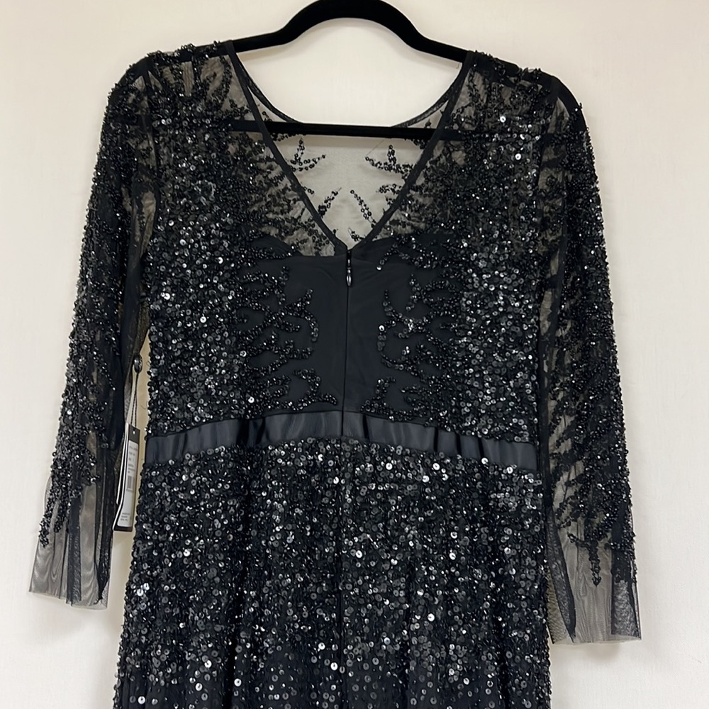 Adrianna Papell 3/4 sleeves beaded illusion sleeve long gown - Picture 13 of 14